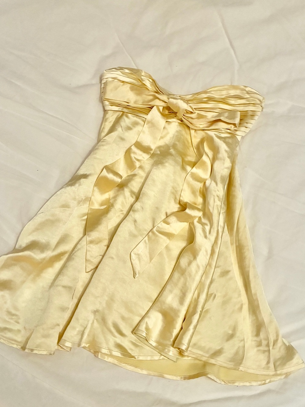 Strapless Satin Bow Dress in Pale Yellow